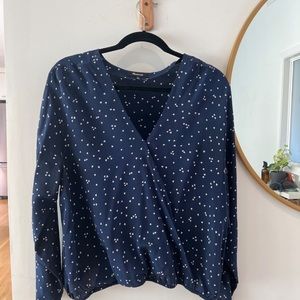 Madewell Faux Wrap Silk Heart Print Blouse Size XL